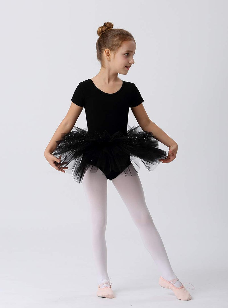 MdnMd Girls Toddler Short Sleeve Glitter Dance Ballet Tutu Ballerina Dress Outfit Leotard (Black, Age 4-6 / 4t,5t) - Image 3